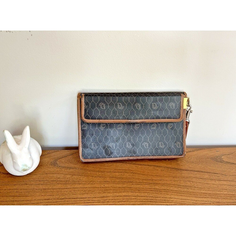 Vintage Rare Late 80’s Dior Honeycomb Double Sided Flap Wristlet 6 Pockets - Picture 2 of 15